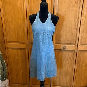 Y2K Casual Blue Denim Halter Dress